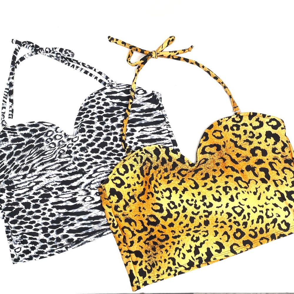 Set of Two Kortni Jeane Animal Print Halter Style Swim Tops